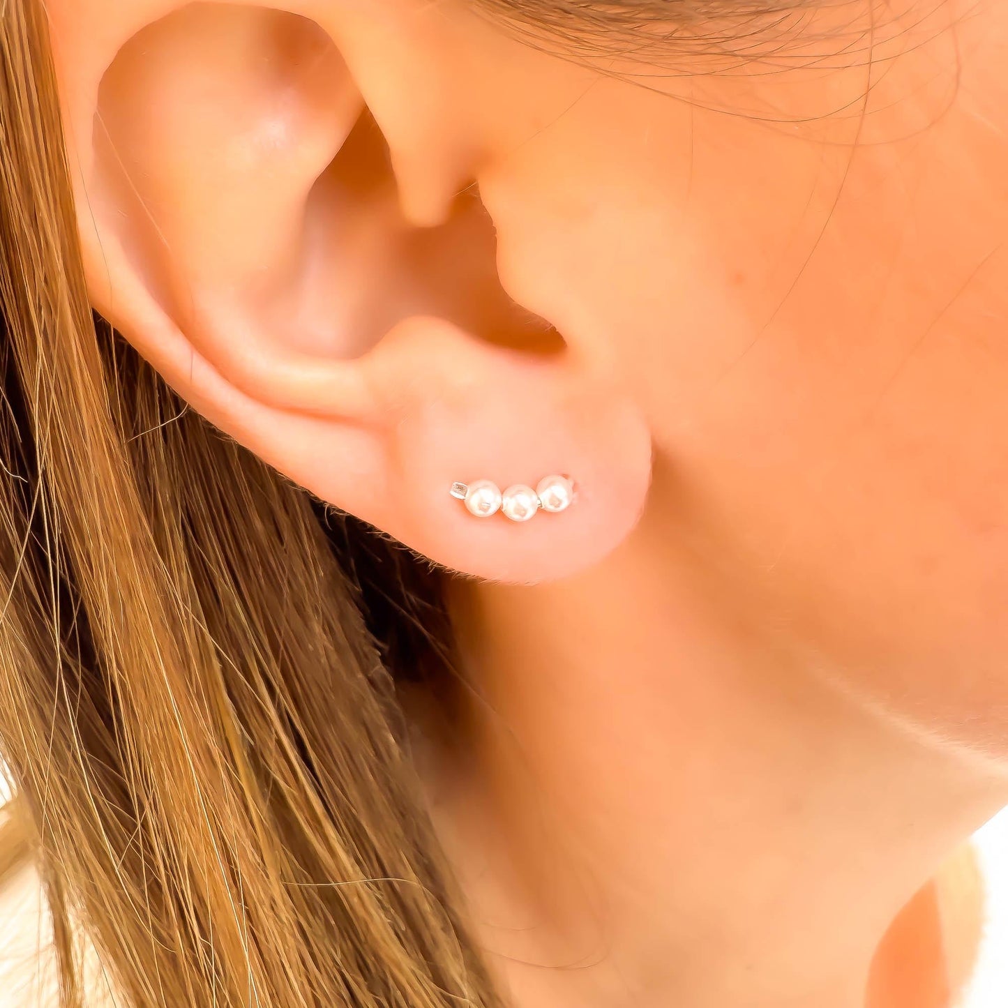 Mini Pearl Ear Climber Earrings, Sterling Silver