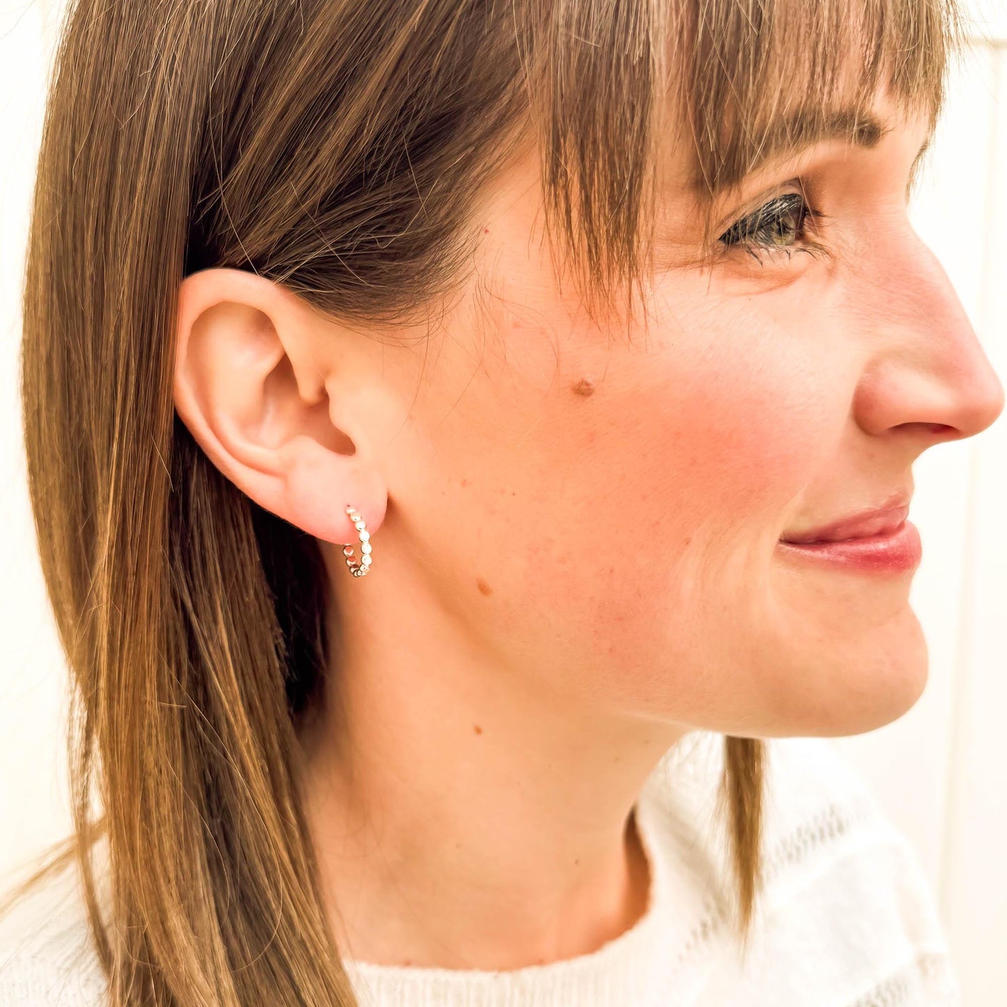 Small Bead Dot Hoop Earrings, Sterling Silver