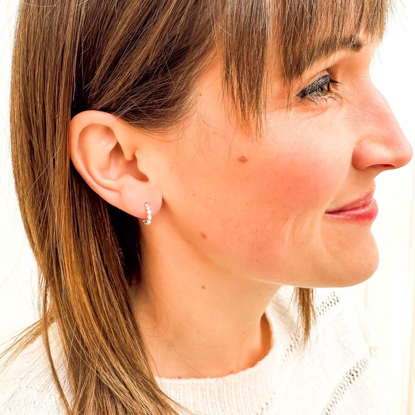 Mini Bead Dot Hoop Earrings, Sterling Silver