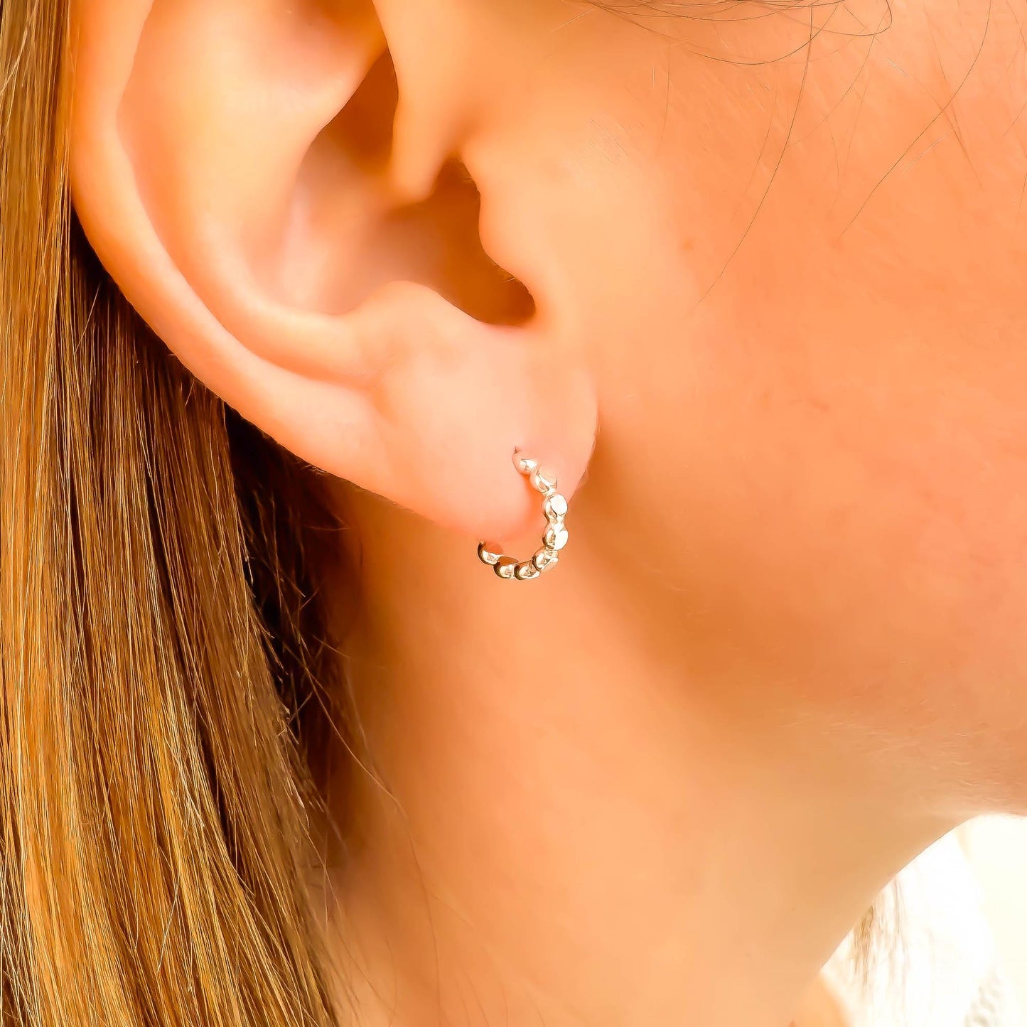 Mini Bead Dot Hoop Earrings, Sterling Silver