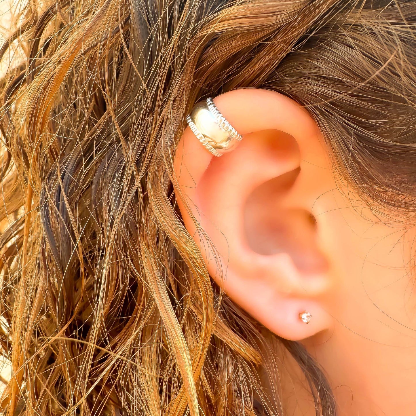 Mini Thick Domed Ear Cuff, Sterling Silver