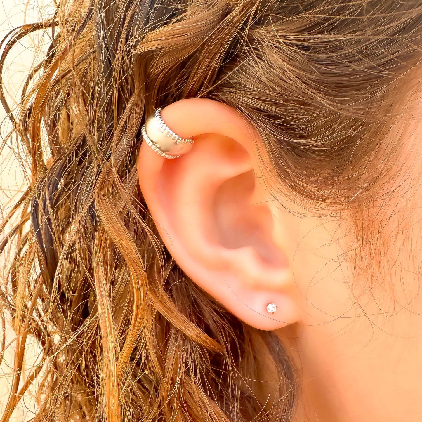 Mini Thick Domed Ear Cuff, Sterling Silver