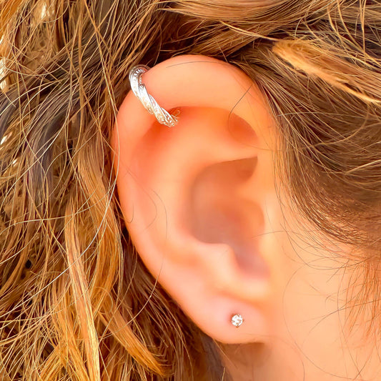 Thick Twist Mini Ear Cuff, Sterling Silver