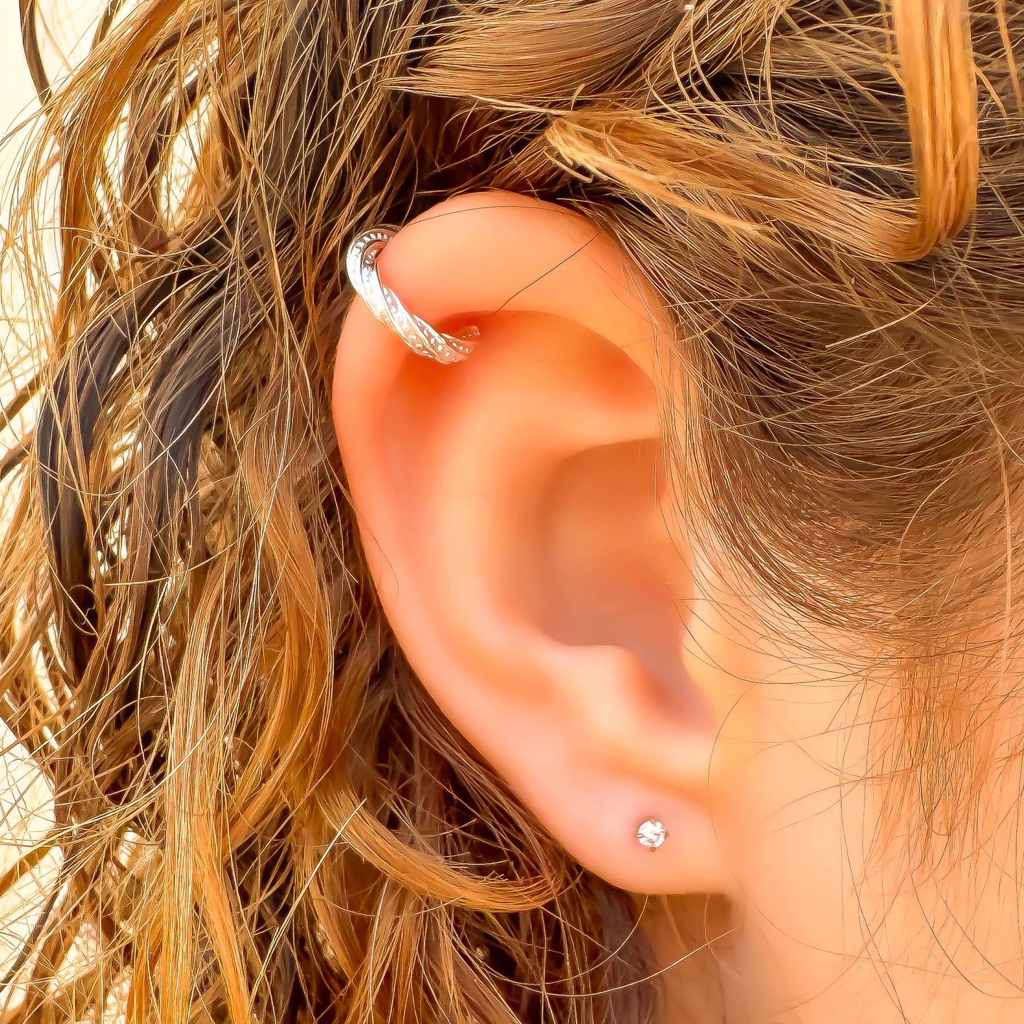 Thick Twist Mini Ear Cuff, Sterling Silver