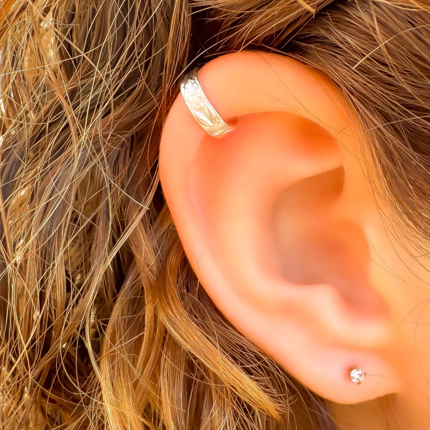 Flat Floral Mini Ear Cuff, Sterling Silver