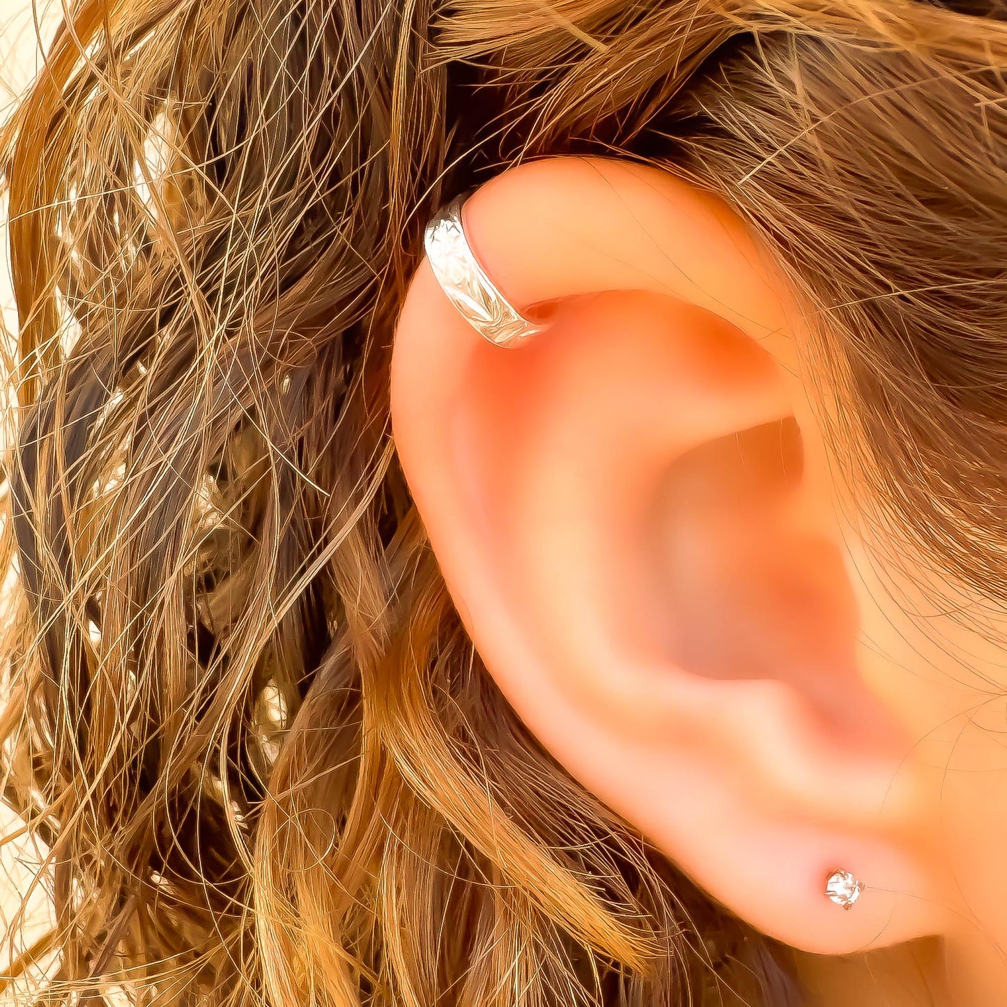 Flat Floral Mini Ear Cuff, Sterling Silver