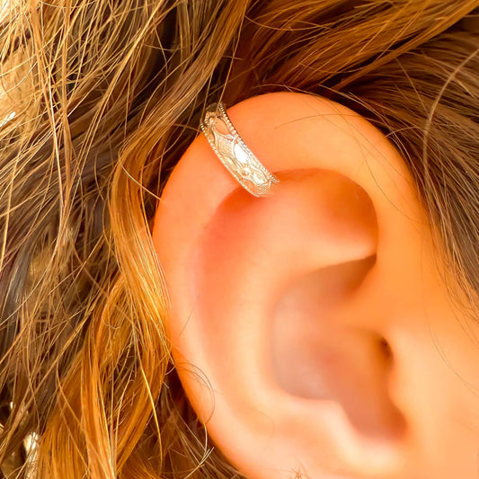 Floral Engraved Mini Ear Cuff, Sterling Silver