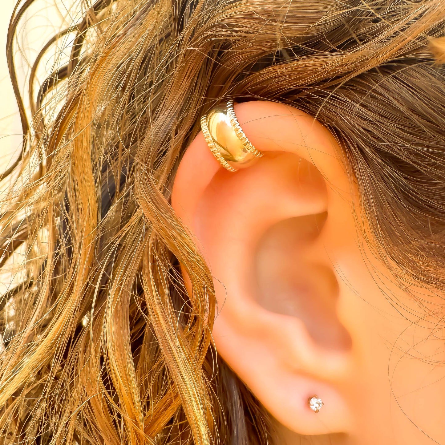 Mini Domed Thick Ear Cuff, 14K Gold Filled