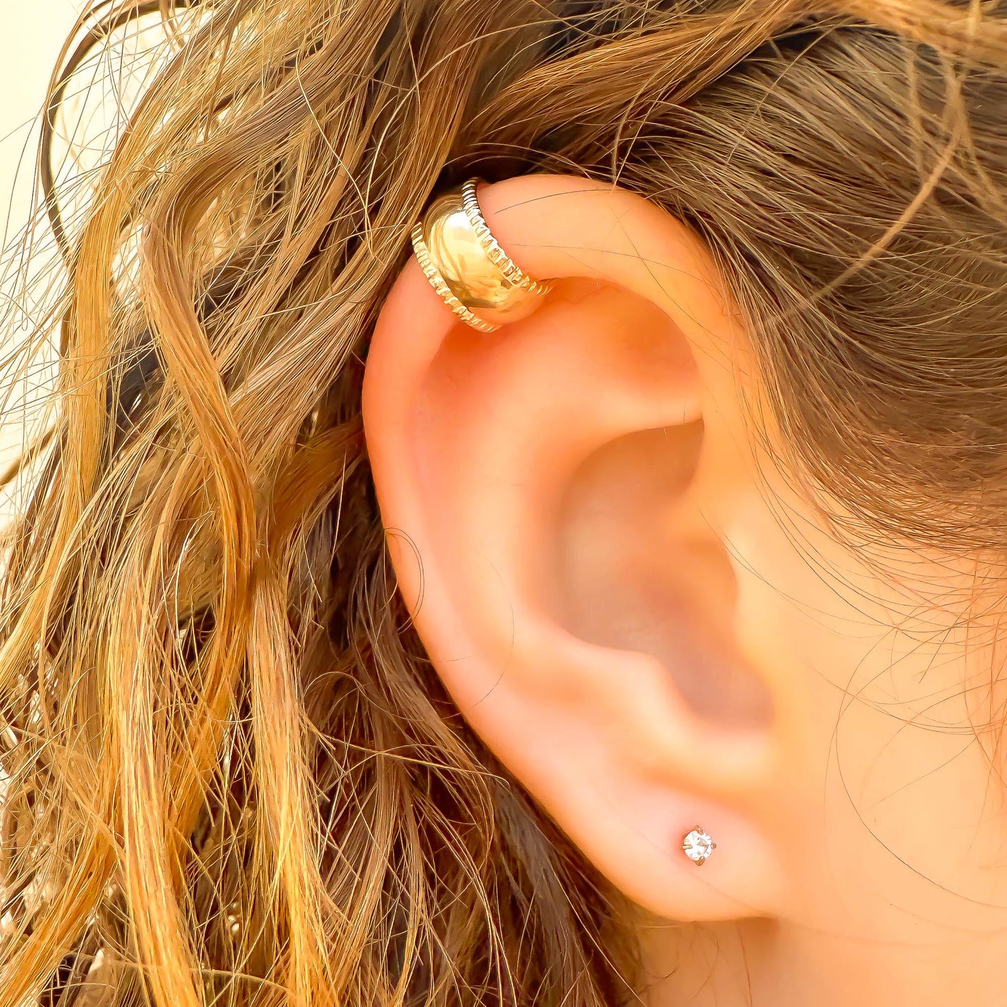Mini Domed Thick Ear Cuff, 14K Gold Filled