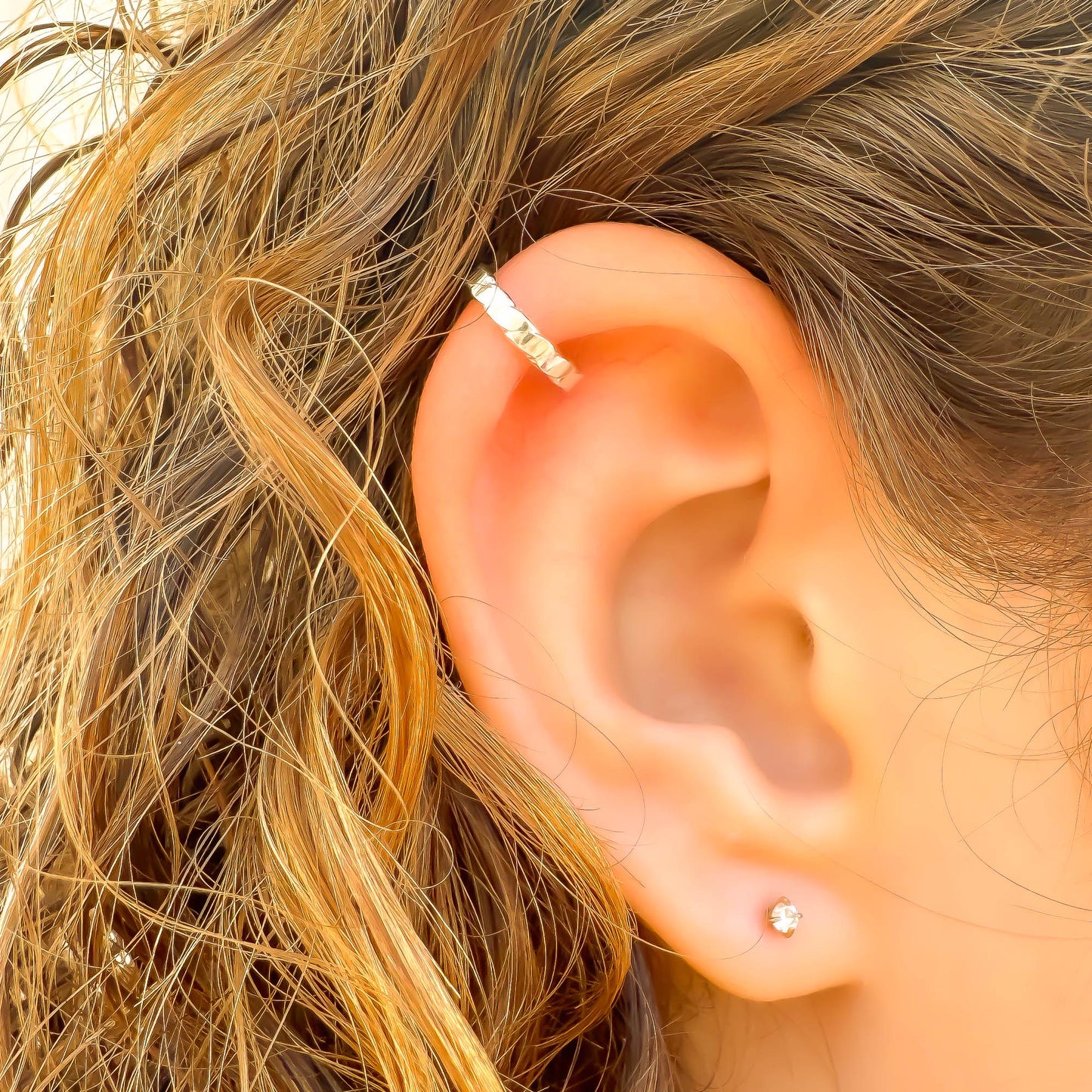 Flat Woven Mini Ear Cuff, Sterling Silver