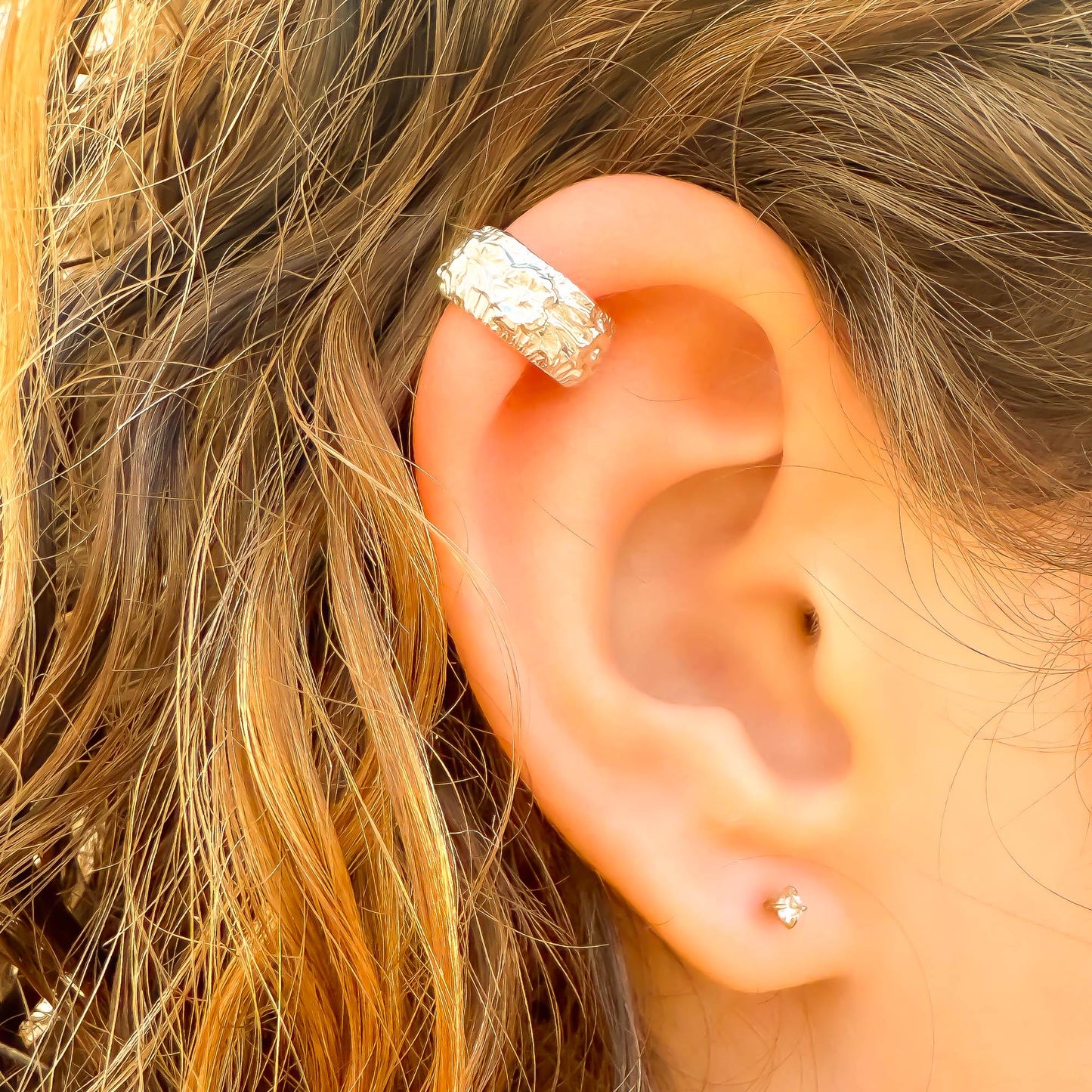 Floral Thick Mini Ear Cuff, Sterling Silver