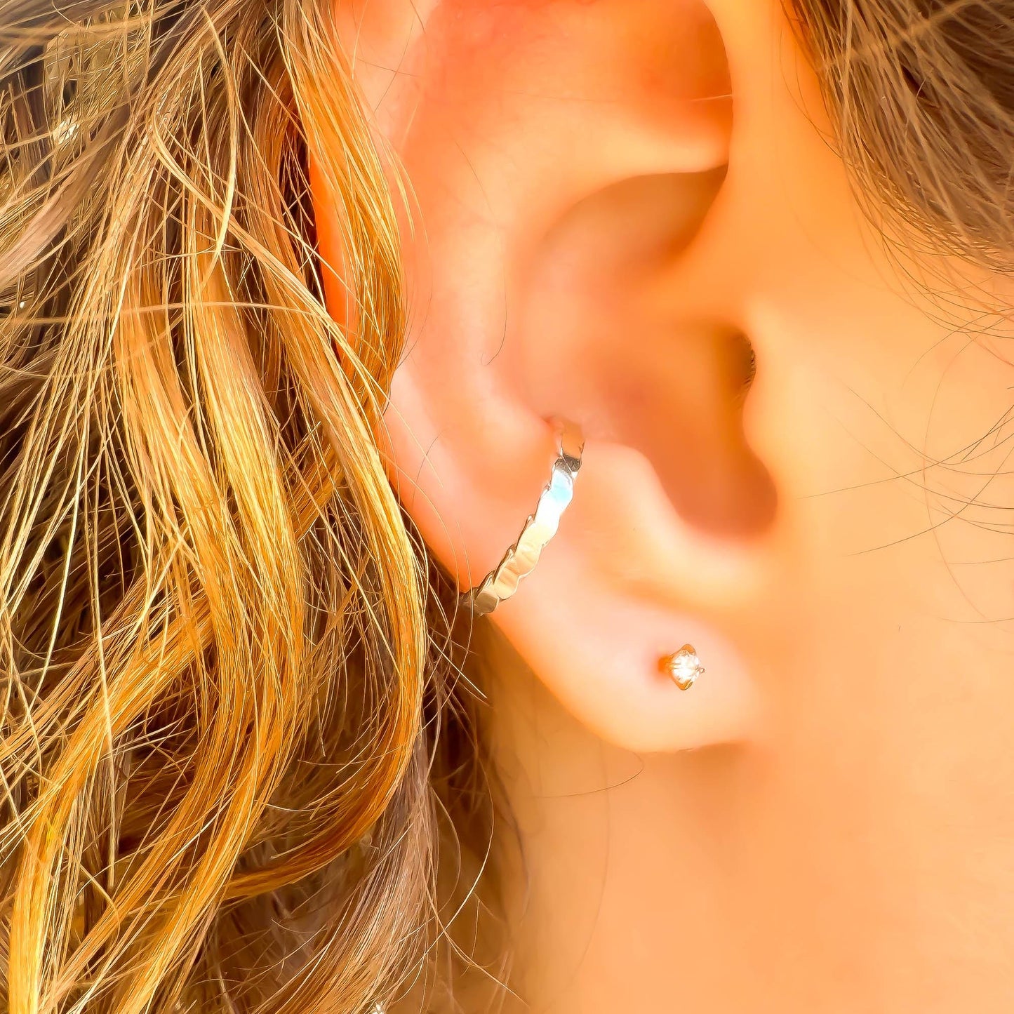Flat Woven Conch Ear Cuff, Sterling Silver