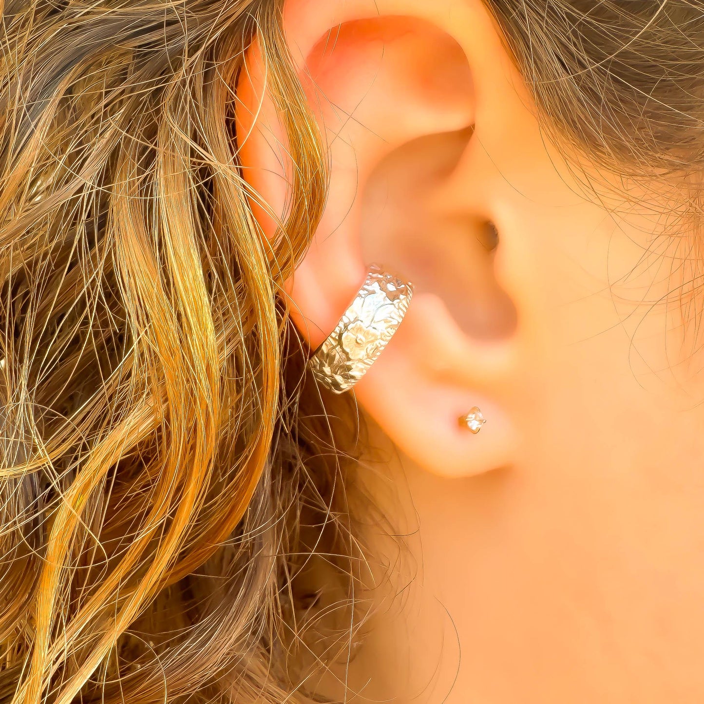 Floral Thick Conch Ear Cuff, Sterling Silver