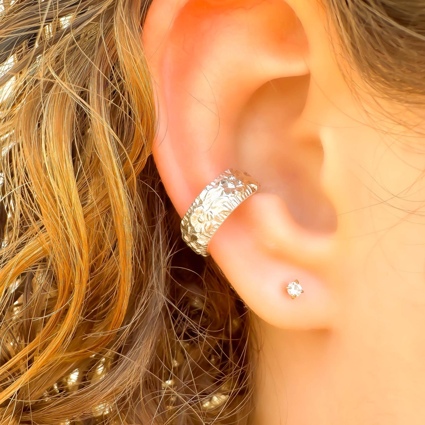 Floral Thick Conch Ear Cuff, Sterling Silver