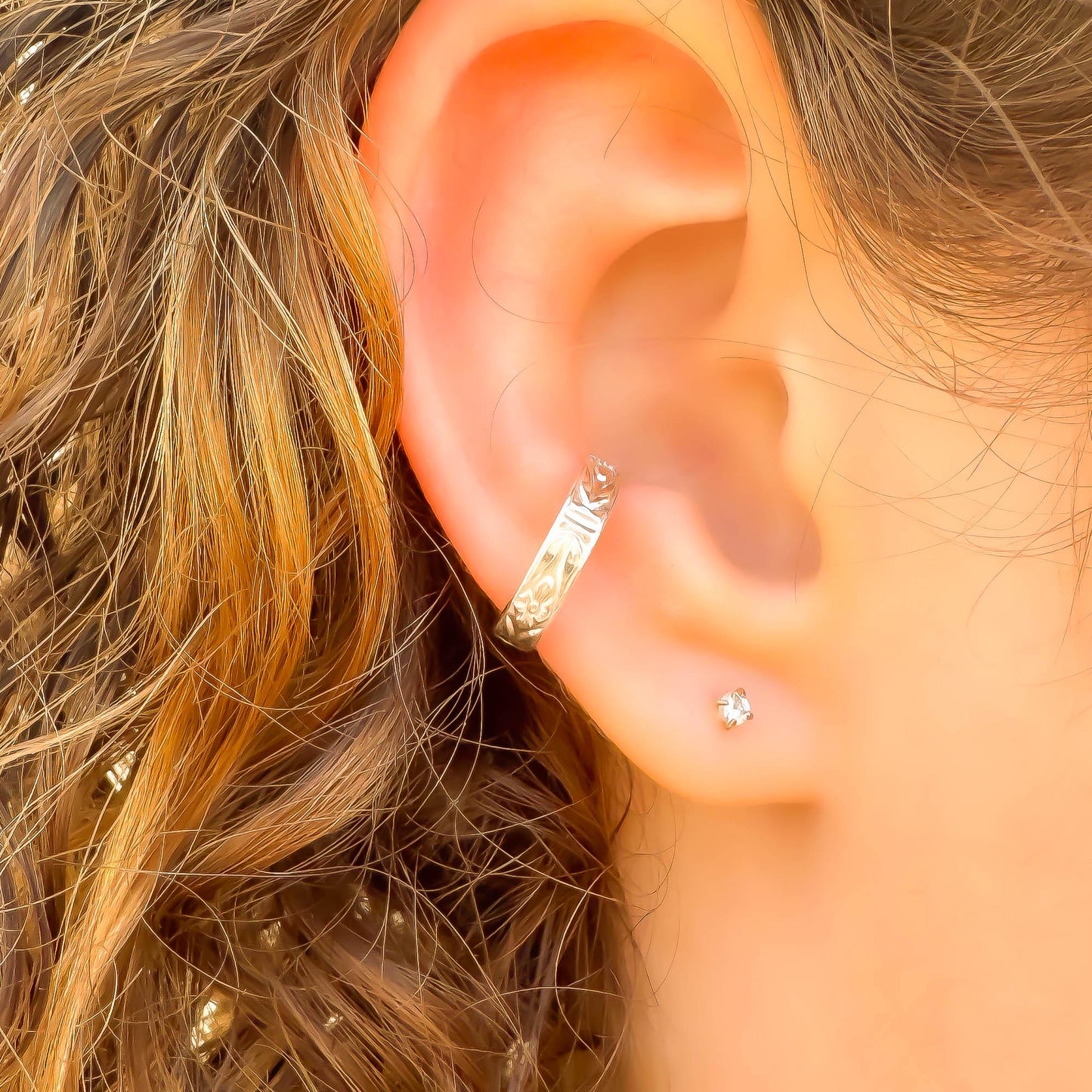 Floral Flat Conch Ear Cuff, Sterling Silver