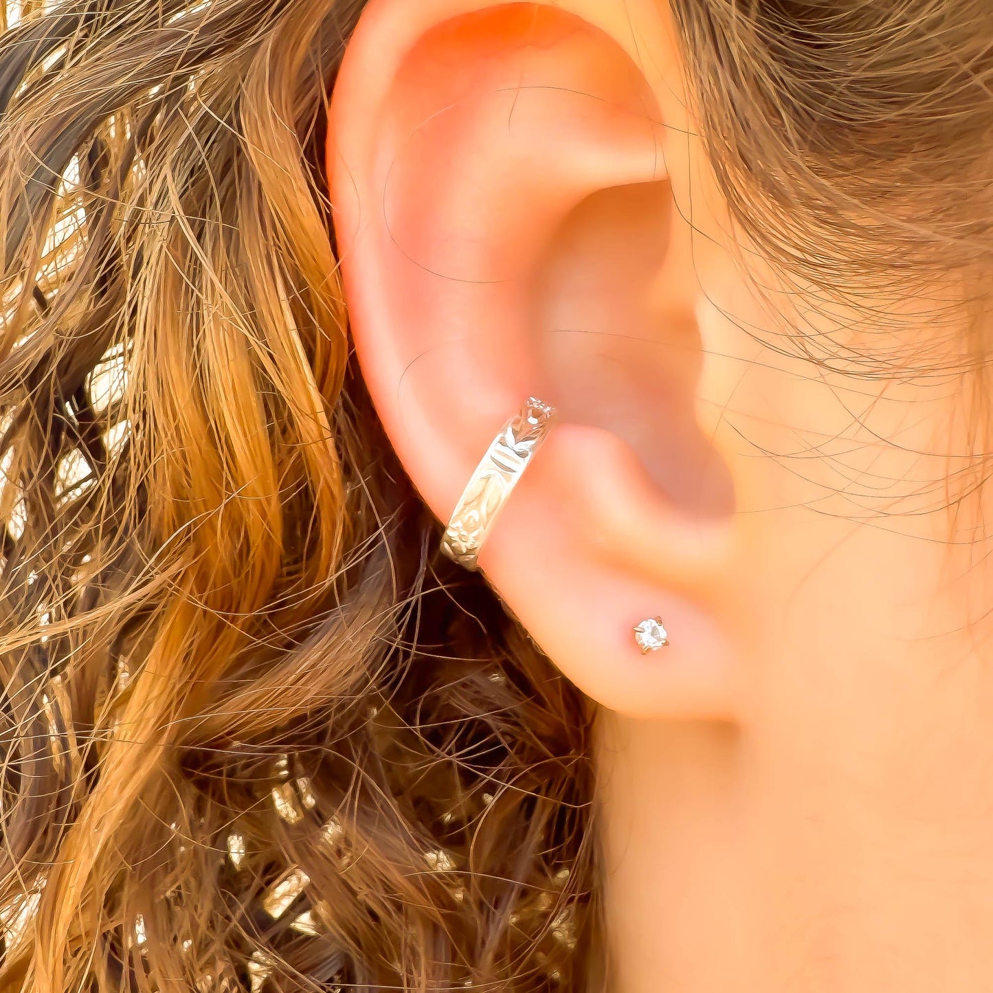 Floral Flat Conch Ear Cuff, Sterling Silver