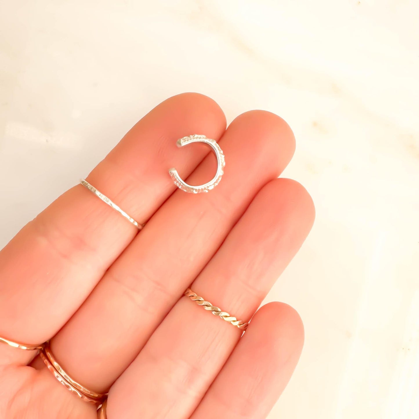 Floral Thick Mini Ear Cuff, Sterling Silver