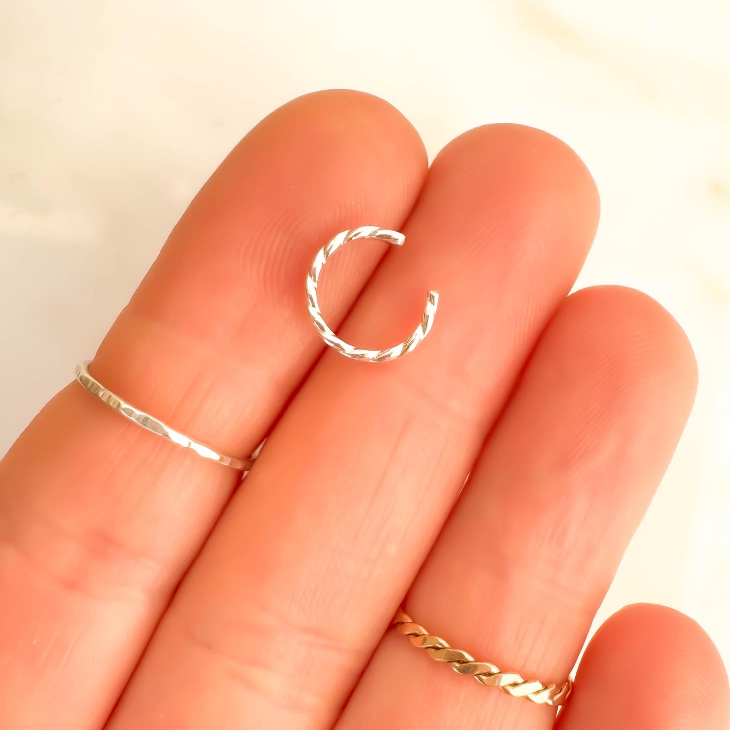 Flat Woven Mini Ear Cuff, Sterling Silver