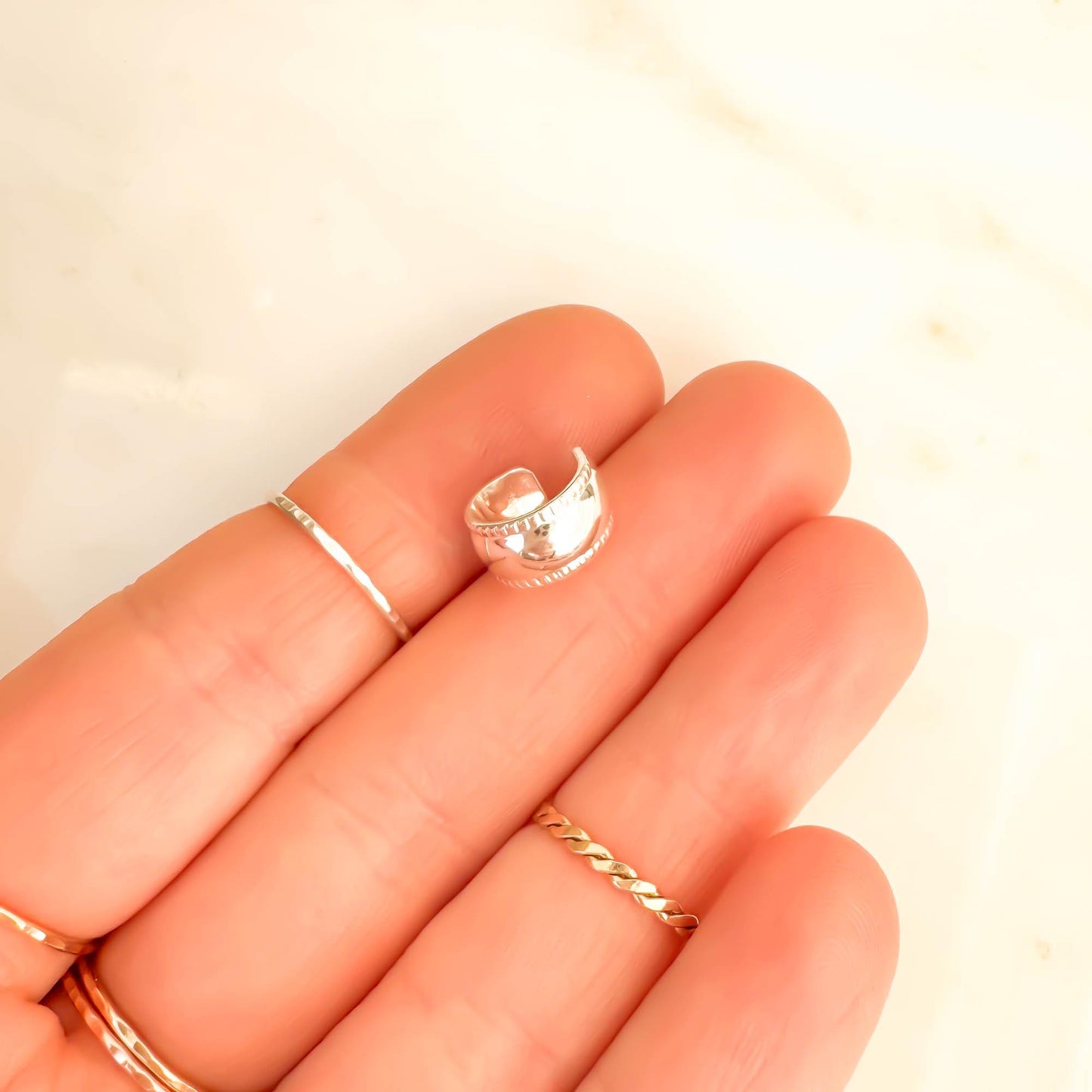 Mini Thick Domed Ear Cuff, Sterling Silver
