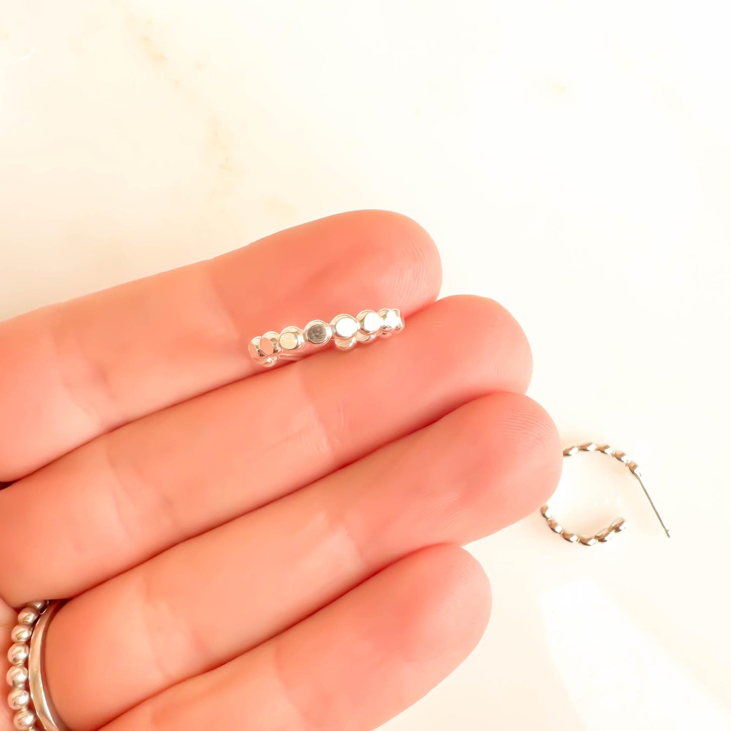 Small Bead Dot Hoop Earrings, Sterling Silver