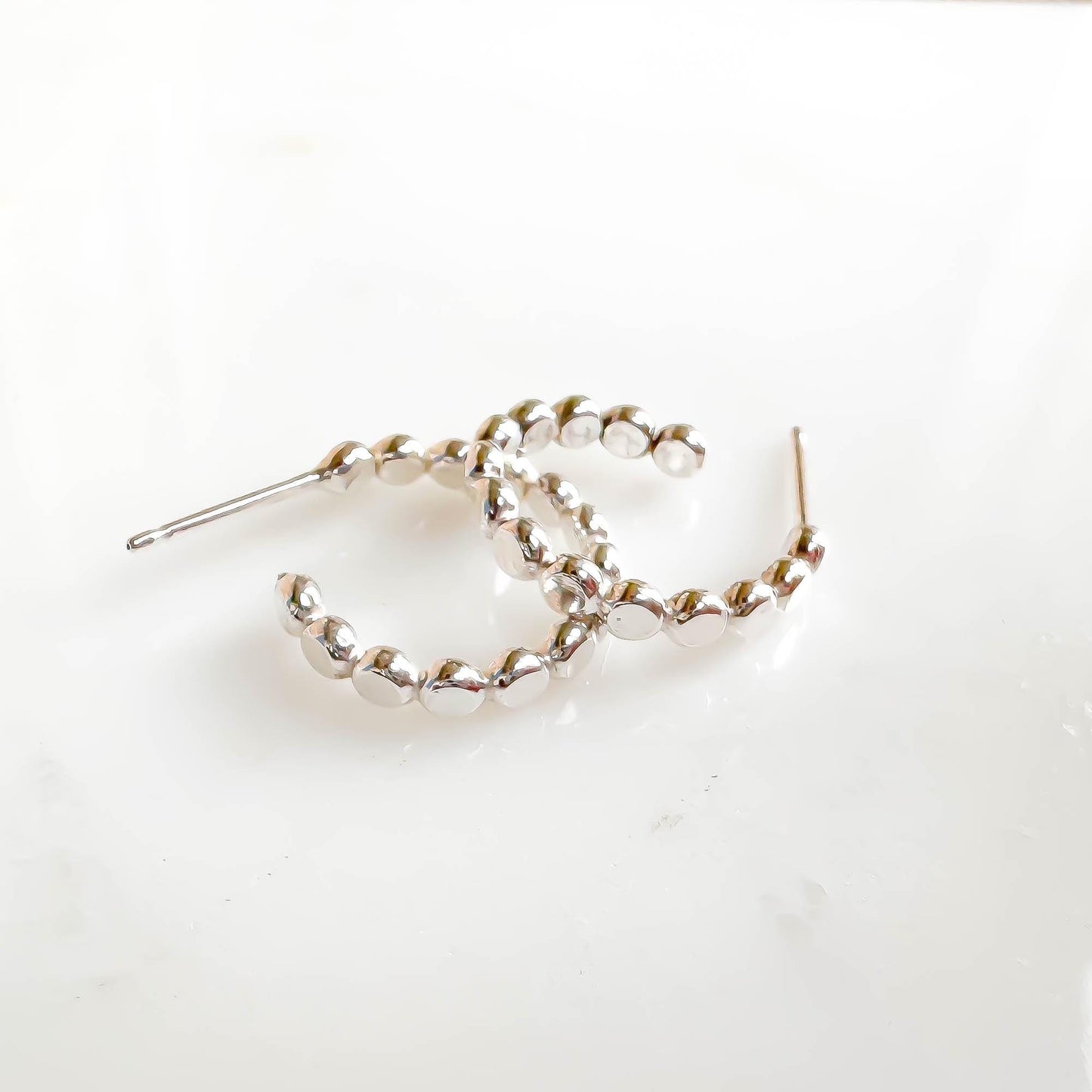 Small Bead Dot Hoop Earrings, Sterling Silver