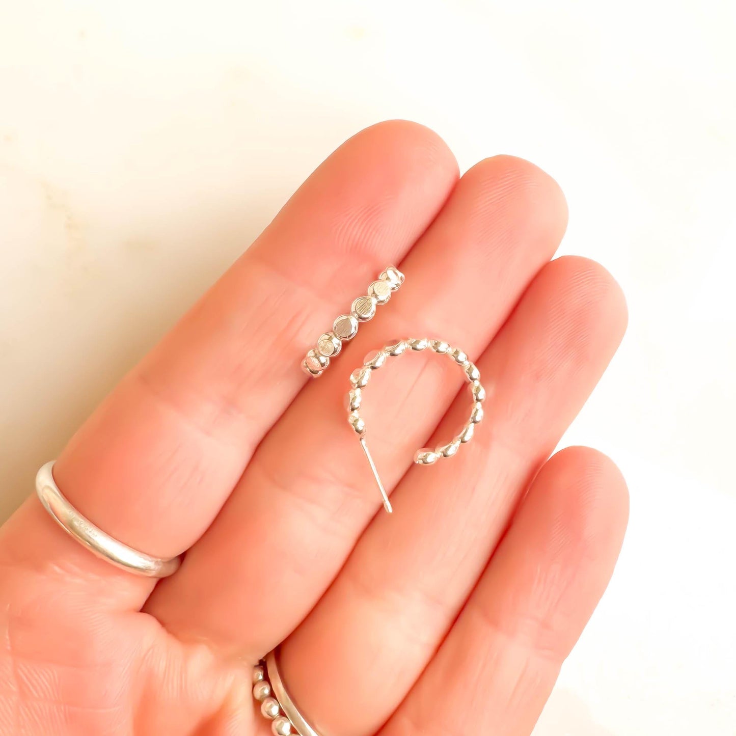 Small Bead Dot Hoop Earrings, Sterling Silver
