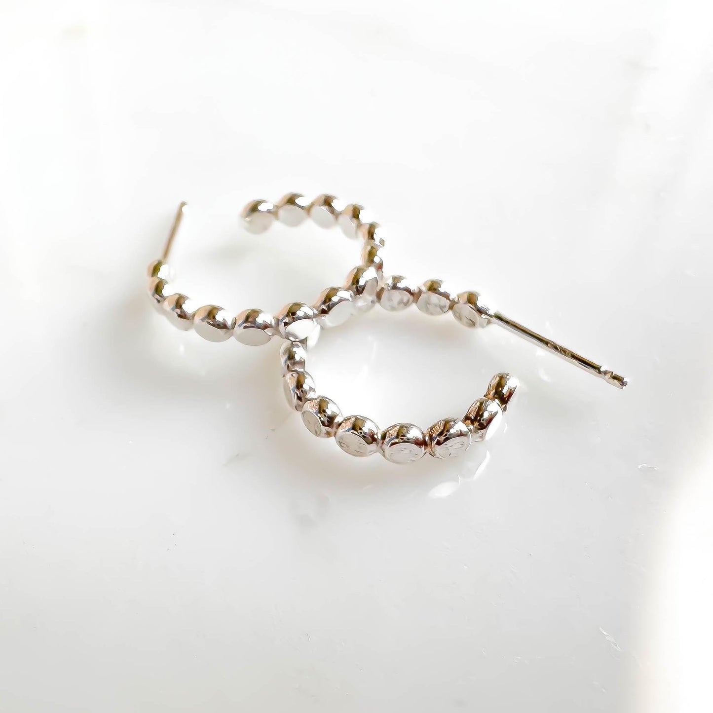 Small Bead Dot Hoop Earrings, Sterling Silver