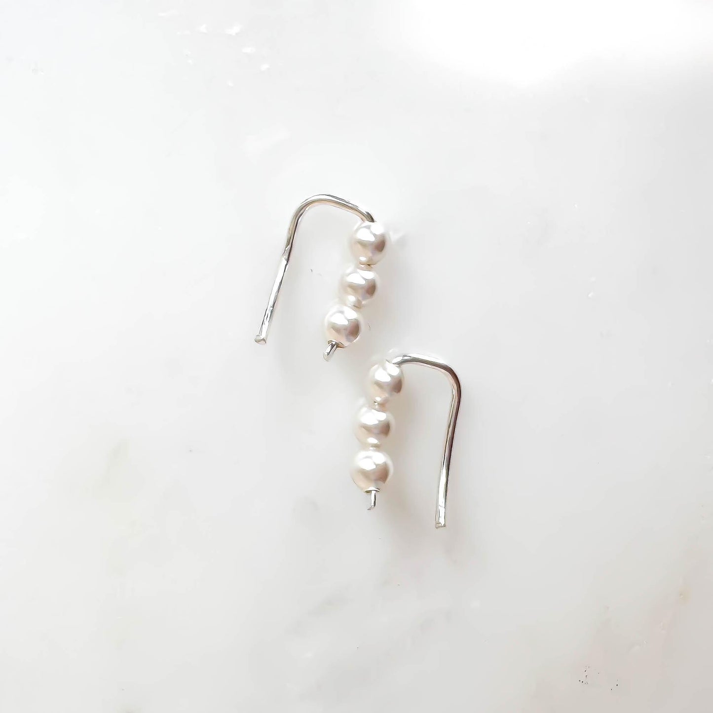 Mini Pearl Ear Climber Earrings, Sterling Silver