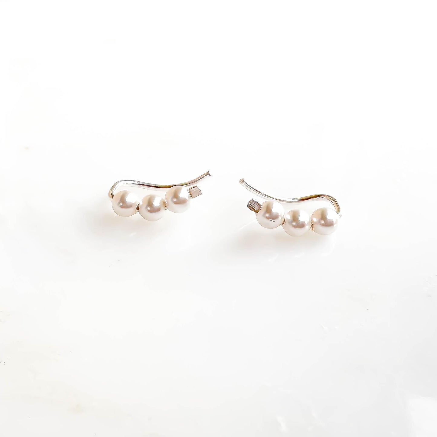 Mini Pearl Ear Climber Earrings, Sterling Silver