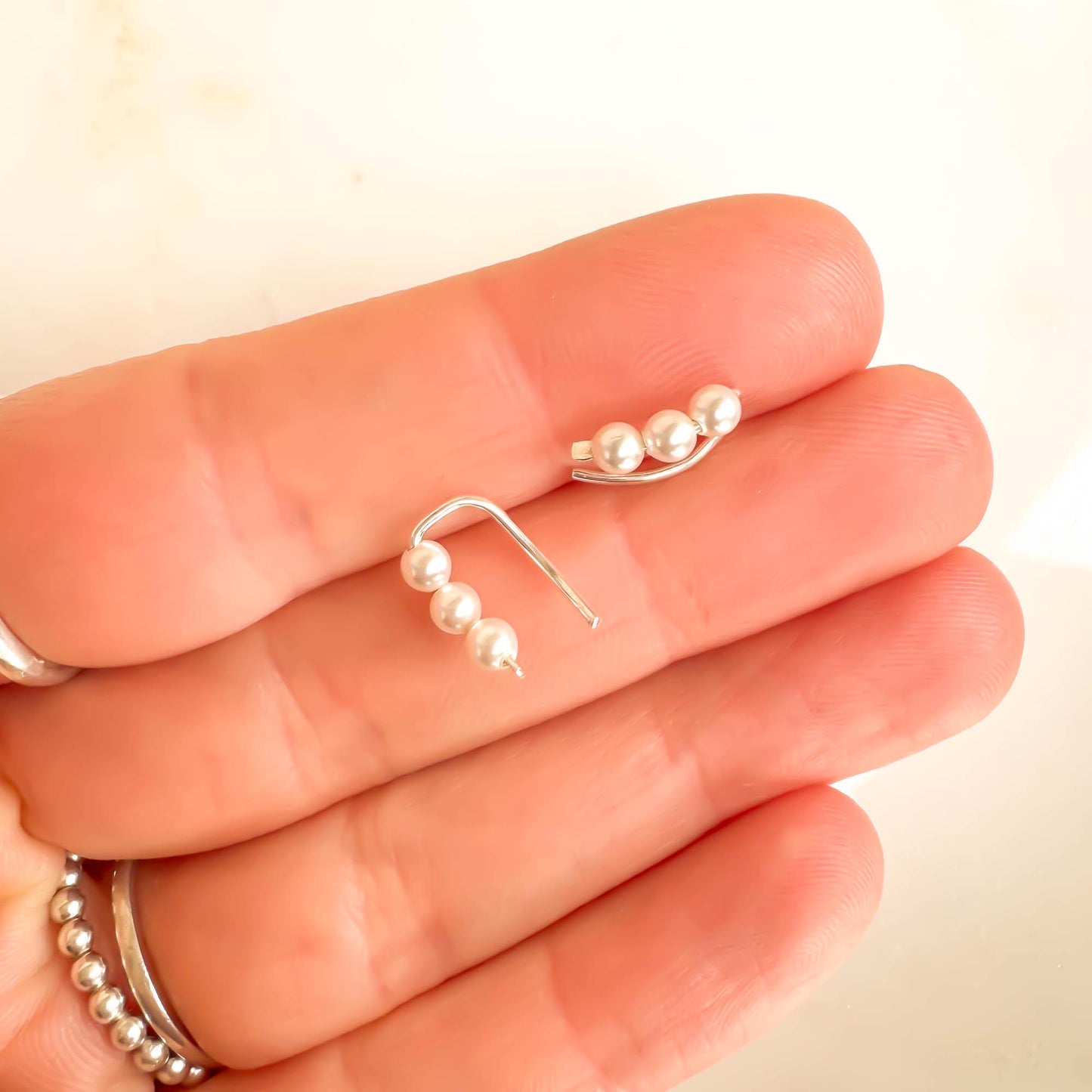 Mini Pearl Ear Climber Earrings, Sterling Silver