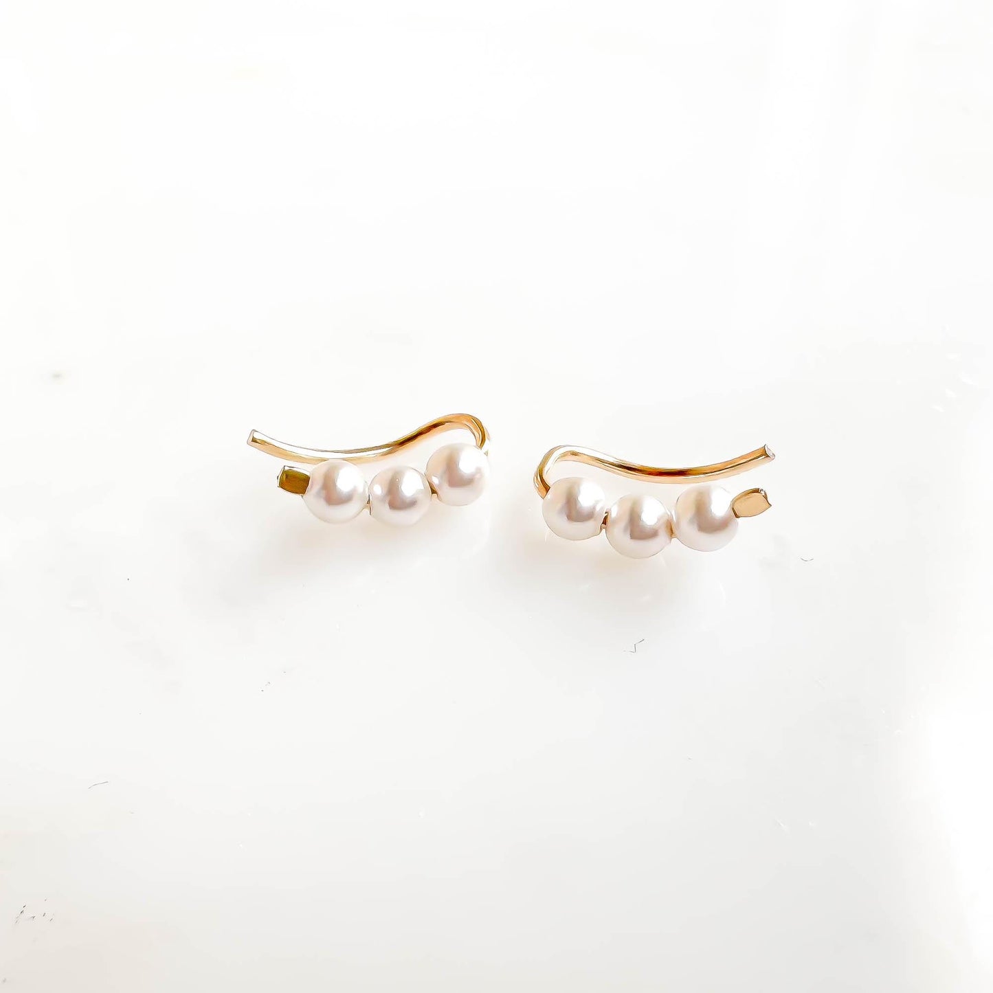 Mini Pearl Ear Climber Earrings, 14K Gold Filled
