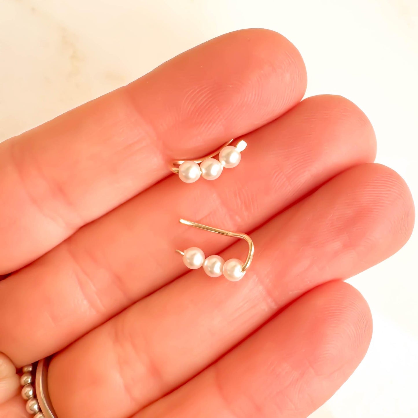 Mini Pearl Ear Climber Earrings, 14K Gold Filled