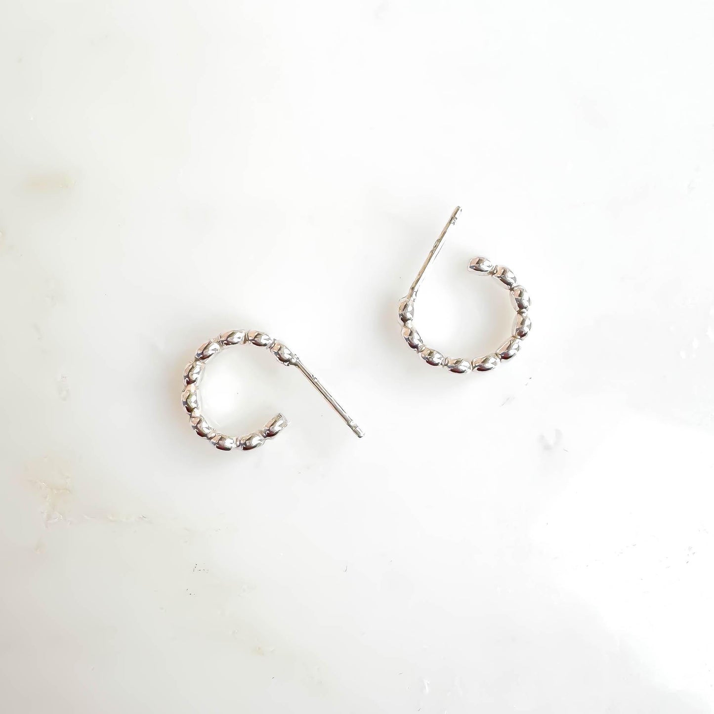 Mini Bead Dot Hoop Earrings, Sterling Silver