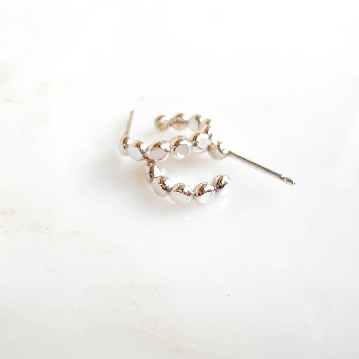 Mini Bead Dot Hoop Earrings, Sterling Silver
