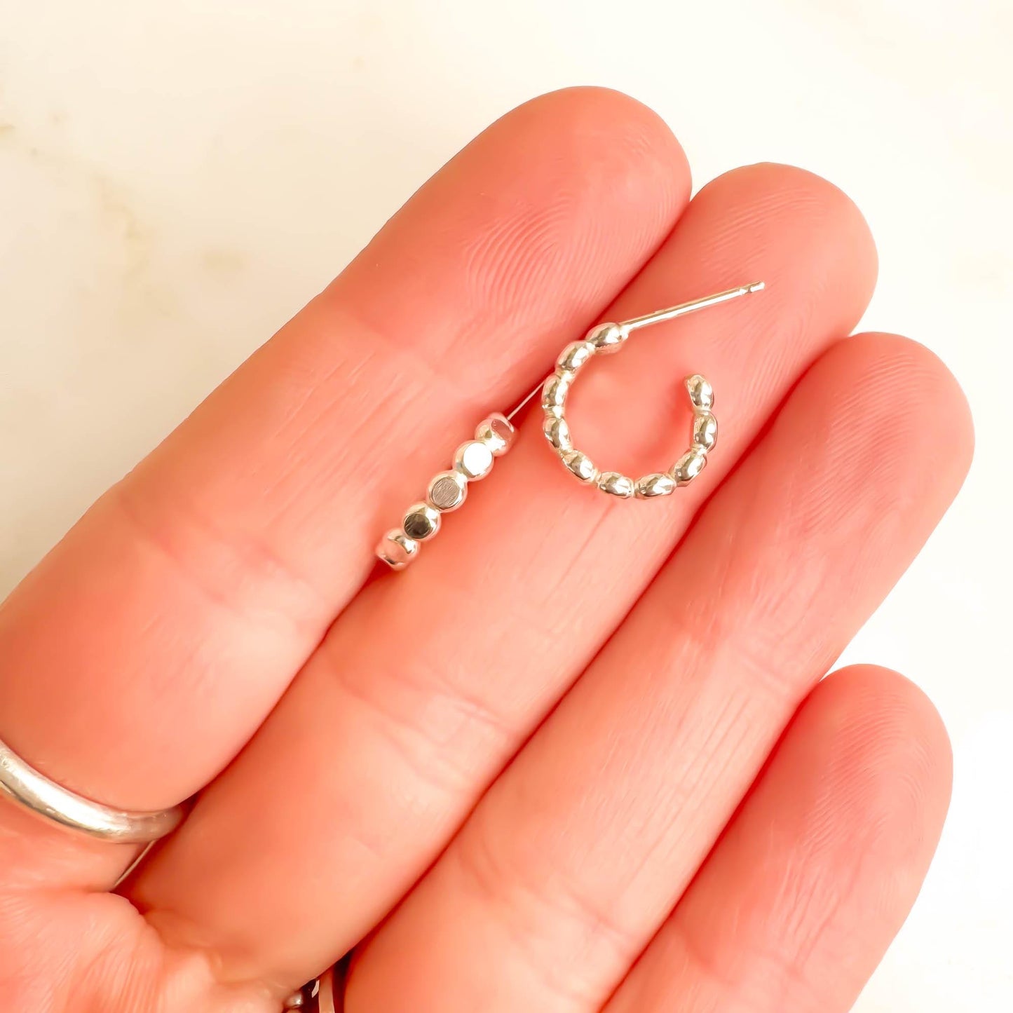 Mini Bead Dot Hoop Earrings, Sterling Silver