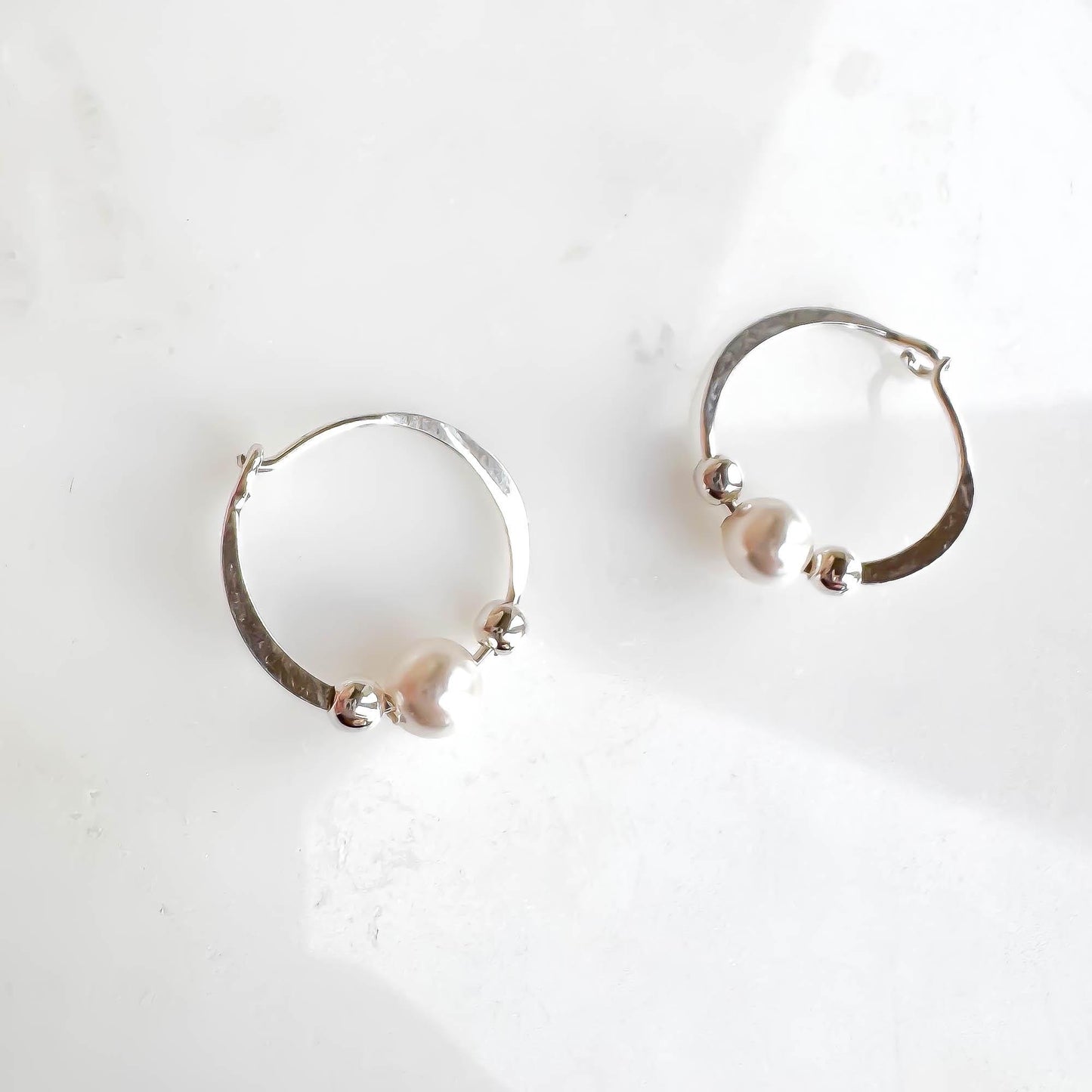 Crystal Pearl Bead Hoop Earrings, Sterling Silver
