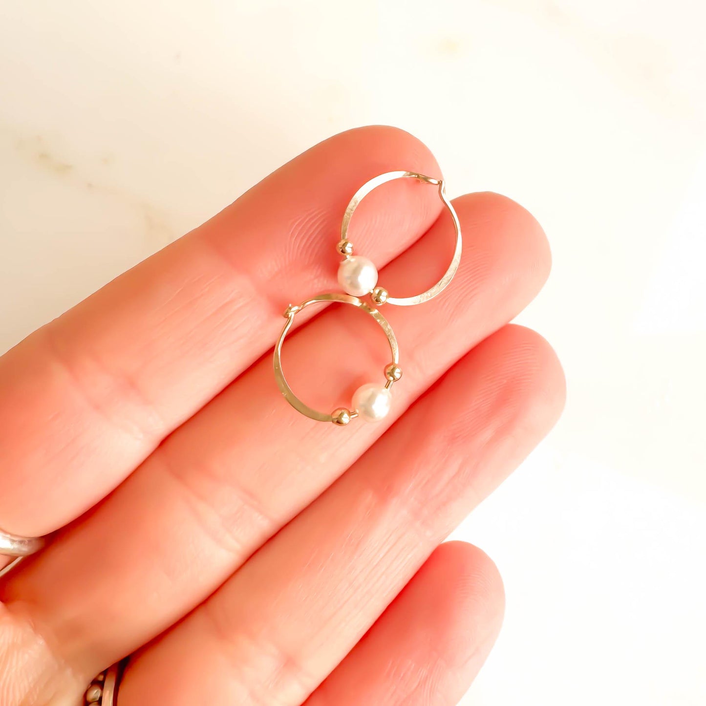 Crystal Pearl Bead Hoop Earrings, 14K Gold Filled