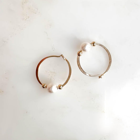 Crystal Pearl Bead Hoop Earrings, 14K Gold Filled