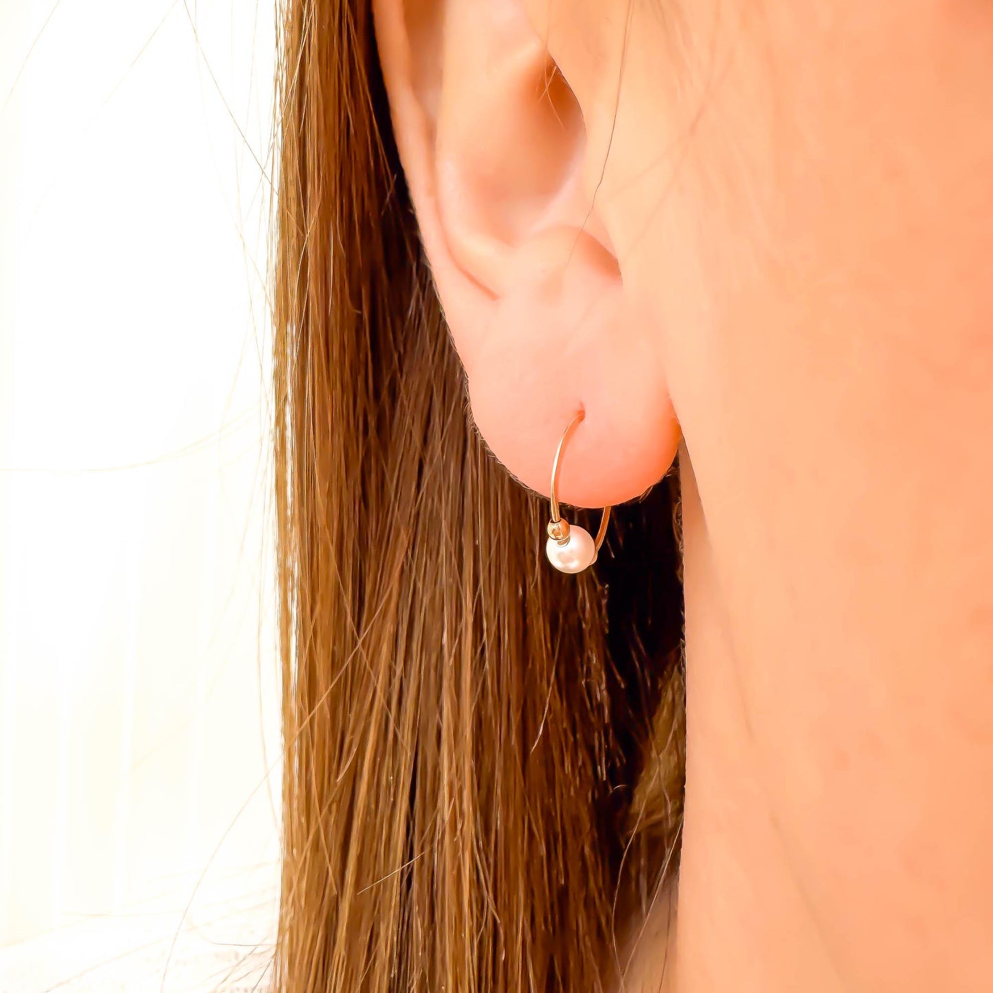 Crystal Pearl Bead Hoop Earrings, 14K Gold Filled