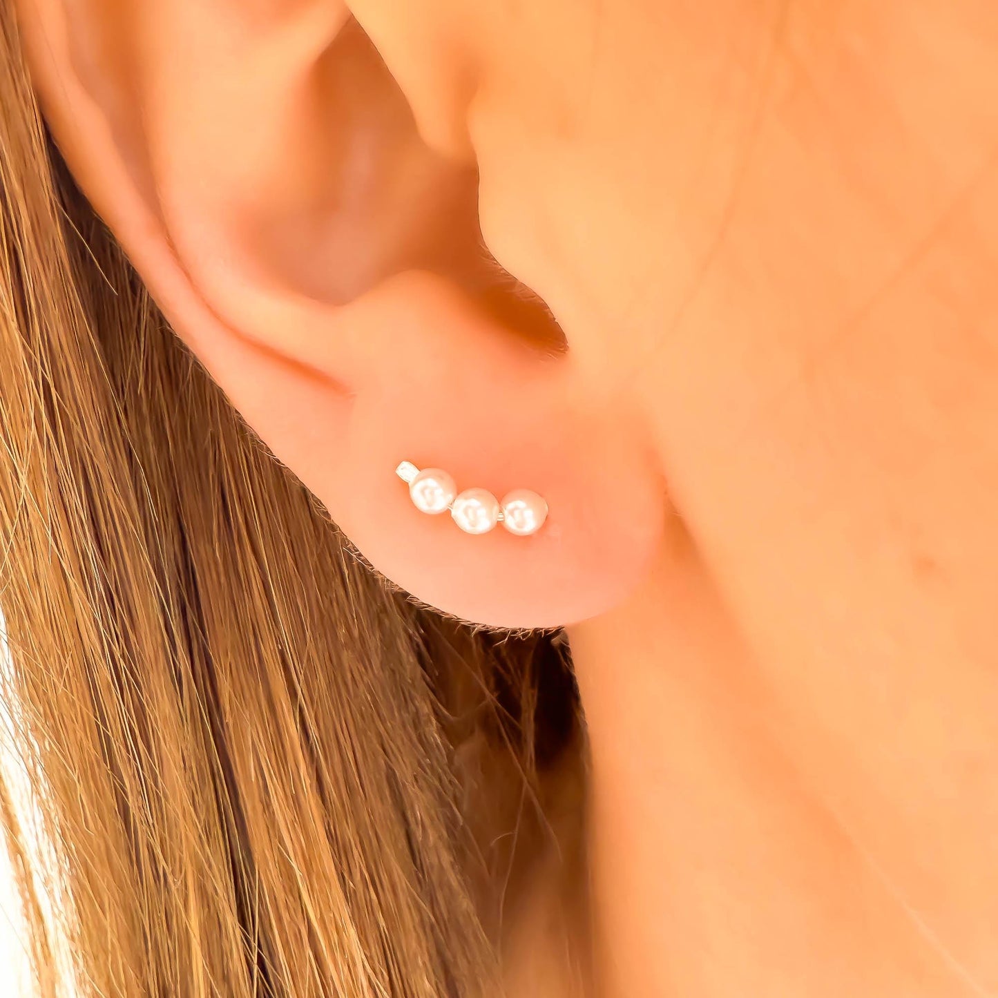 Mini Pearl Ear Climber Earrings, 14K Gold Filled