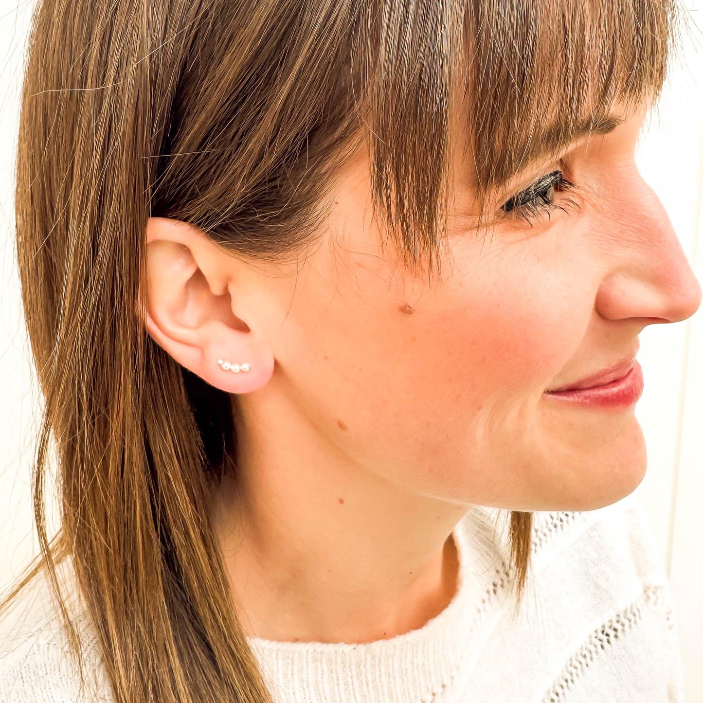 Mini Pearl Ear Climber Earrings, 14K Gold Filled