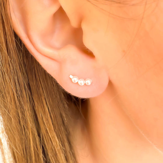 Mini Pearl Ear Climber Earrings, 14K Gold Filled