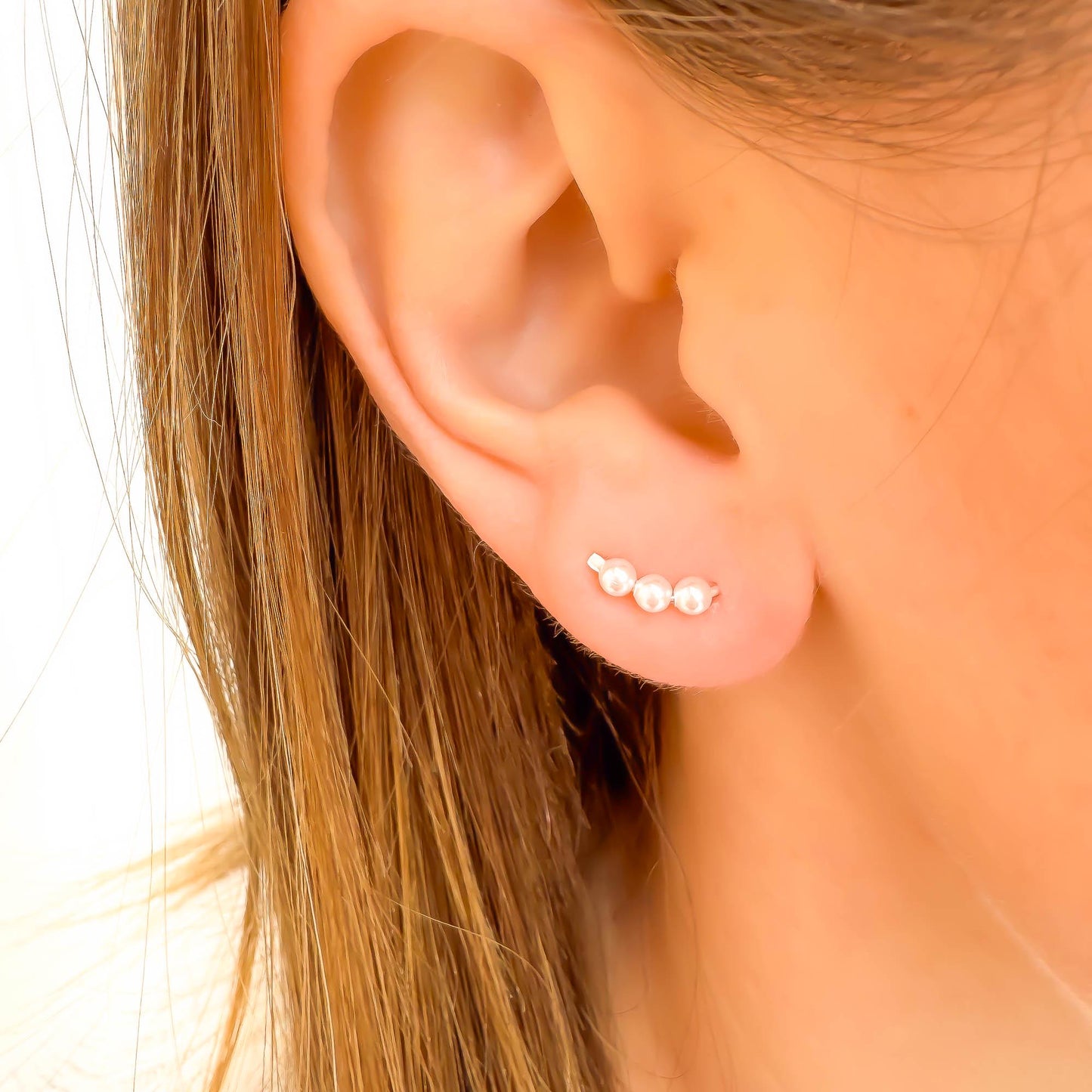 Mini Pearl Ear Climber Earrings, Sterling Silver