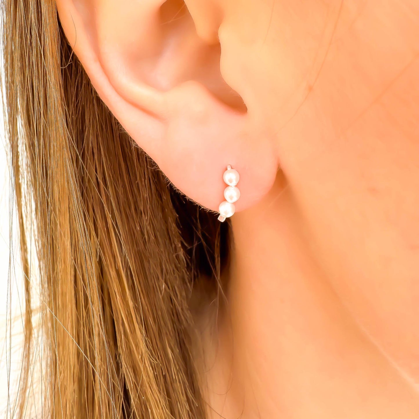 Mini Pearl Ear Climber Earrings, Sterling Silver