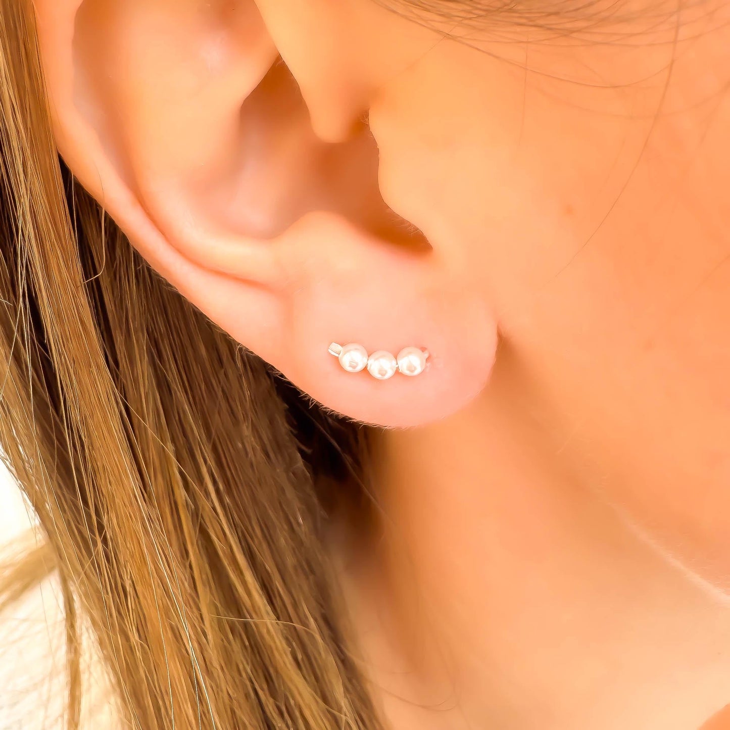 Mini Pearl Ear Climber Earrings, Sterling Silver