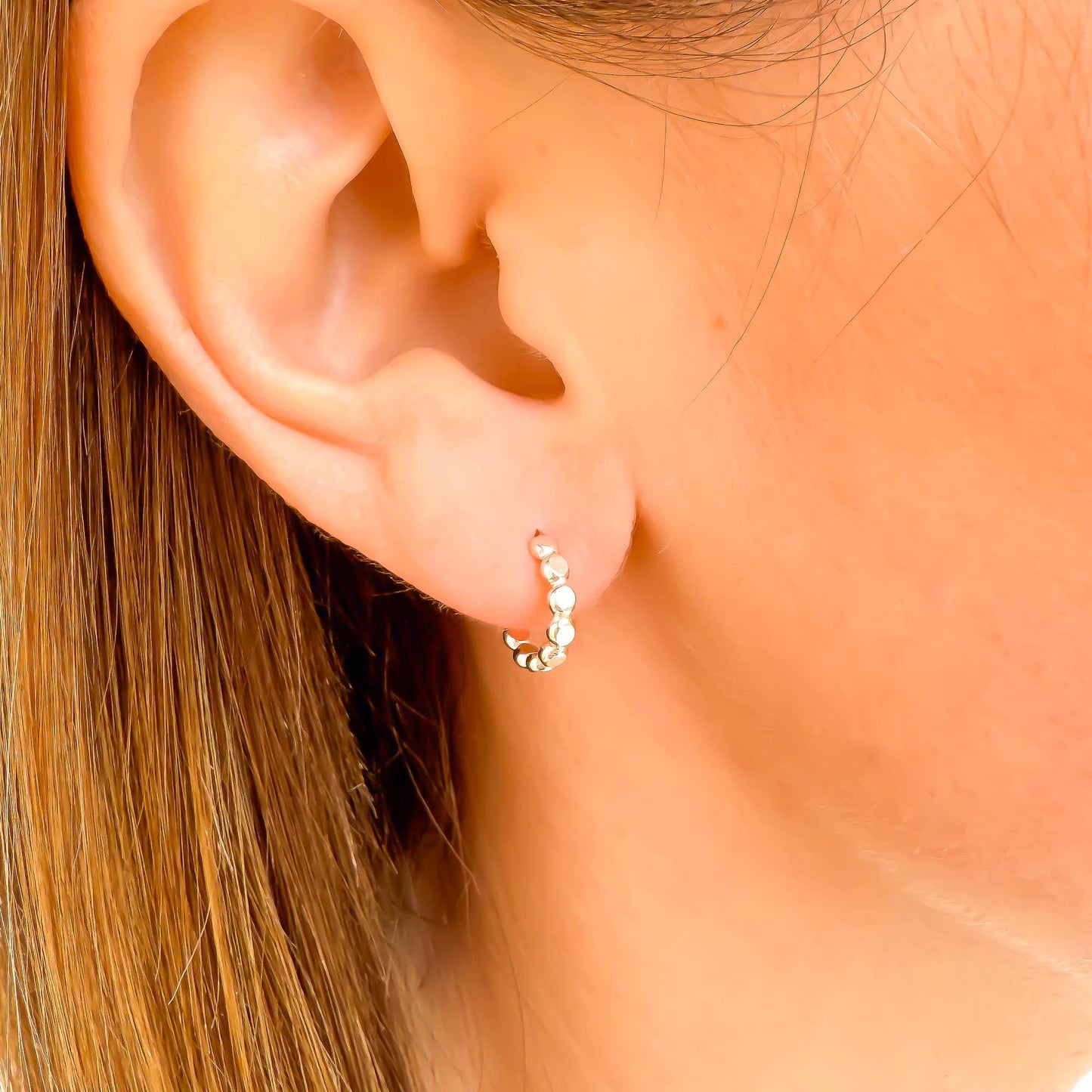 Mini Bead Dot Hoop Earrings, Sterling Silver