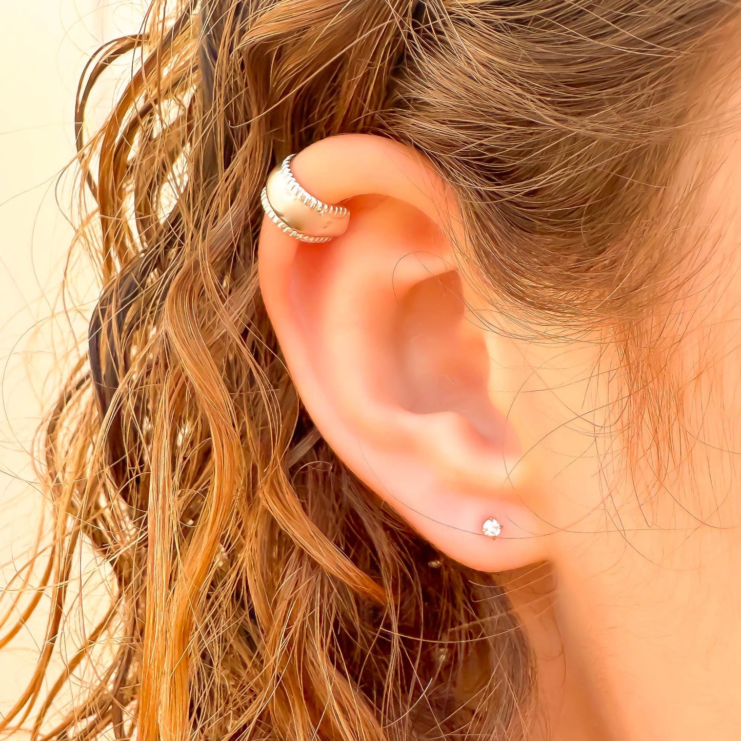 Mini Thick Domed Ear Cuff, Sterling Silver