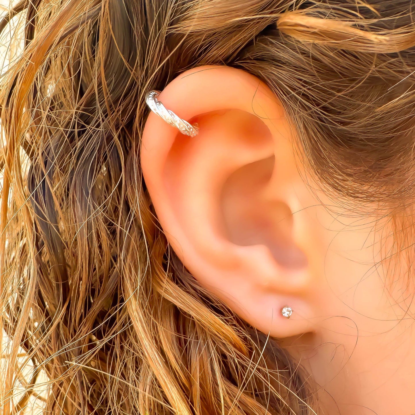 Thick Twist Mini Ear Cuff, Sterling Silver