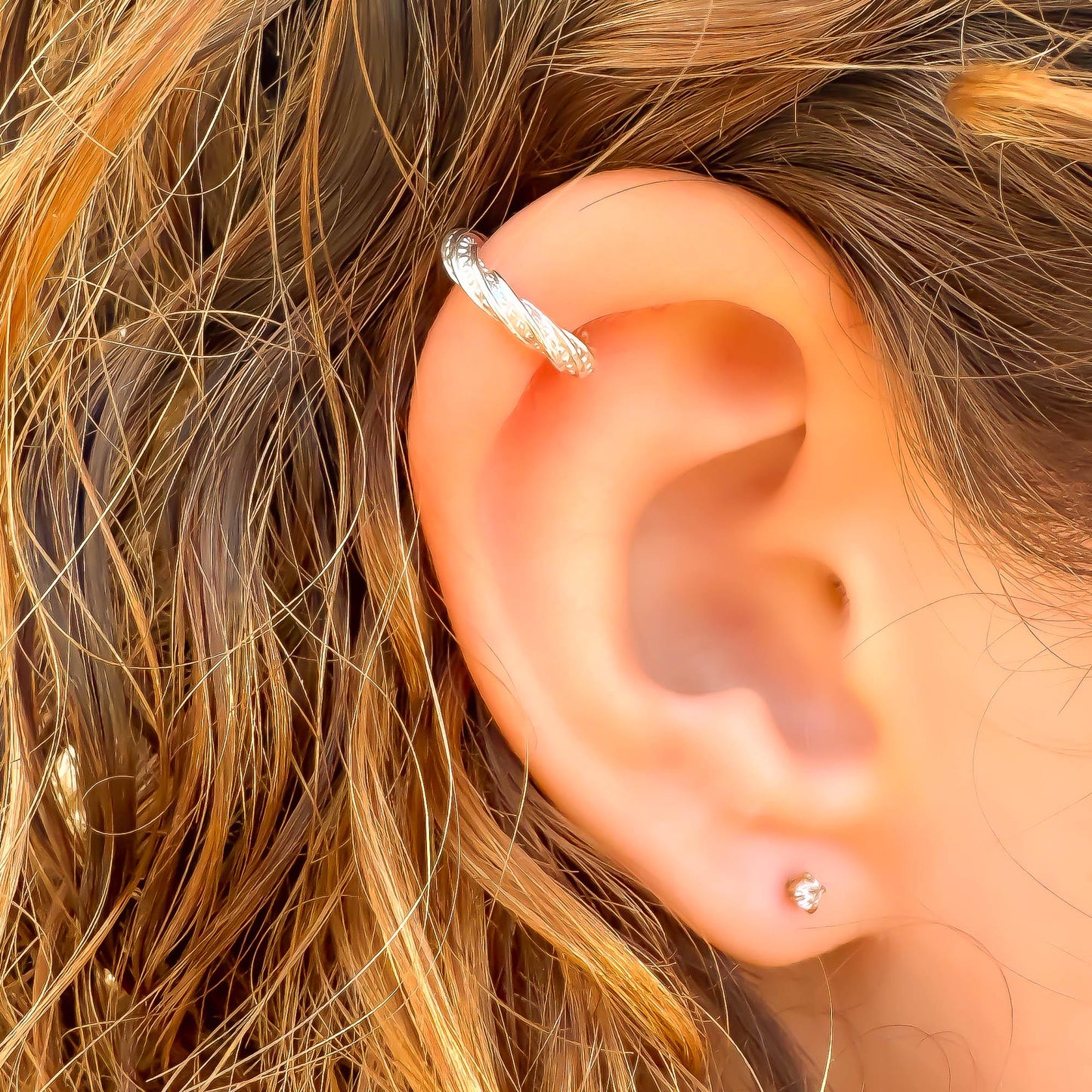Thick Twist Mini Ear Cuff, Sterling Silver