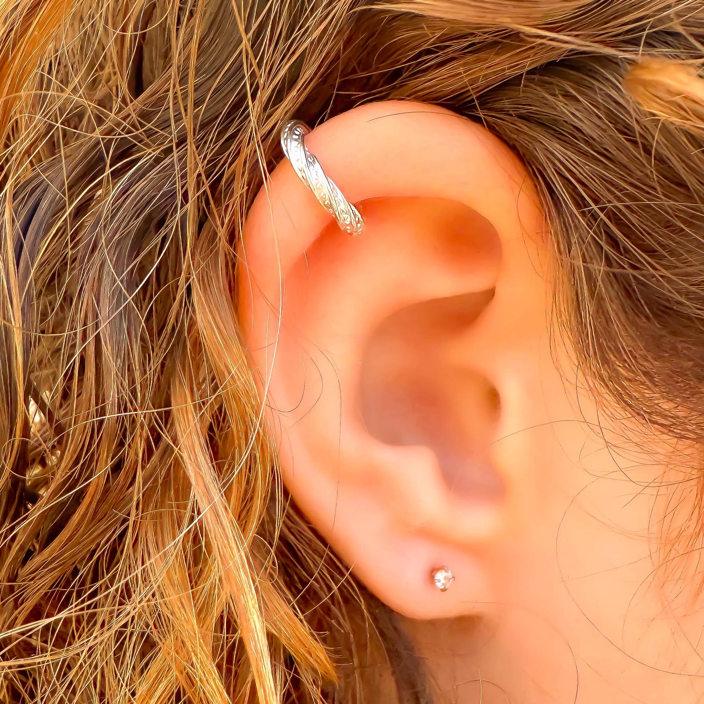 Thick Twist Mini Ear Cuff, Sterling Silver